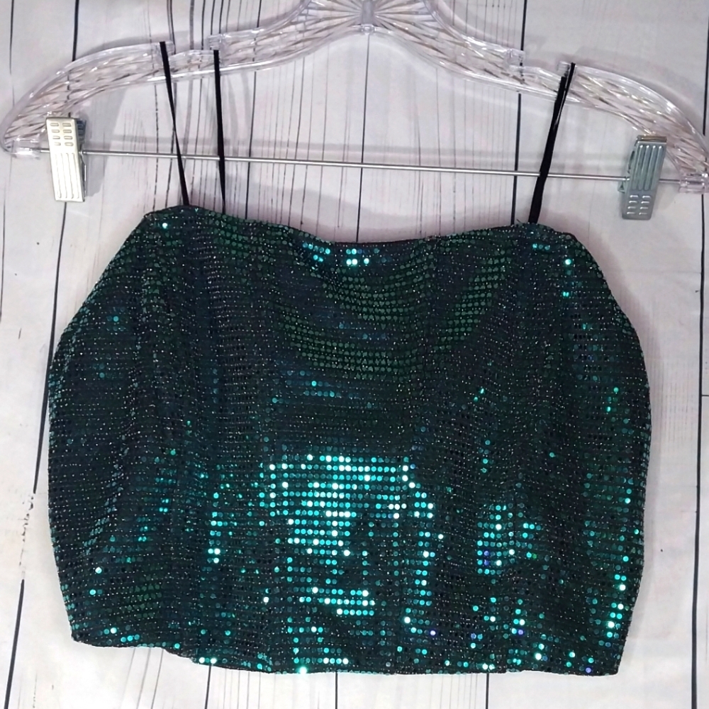 Sincerely Jules Teal Sequin Strapless Crop Top